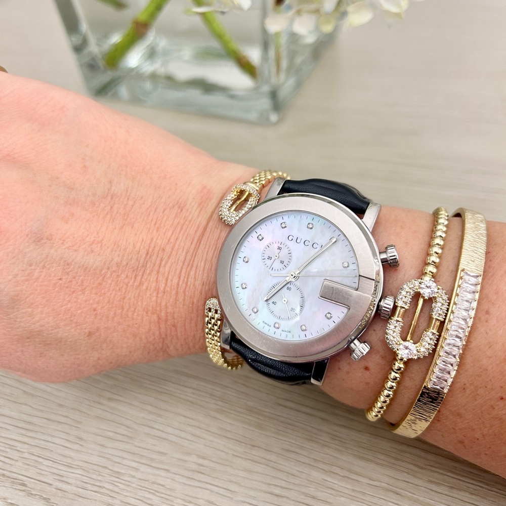Gucci Silver and Black Chronograph Watch